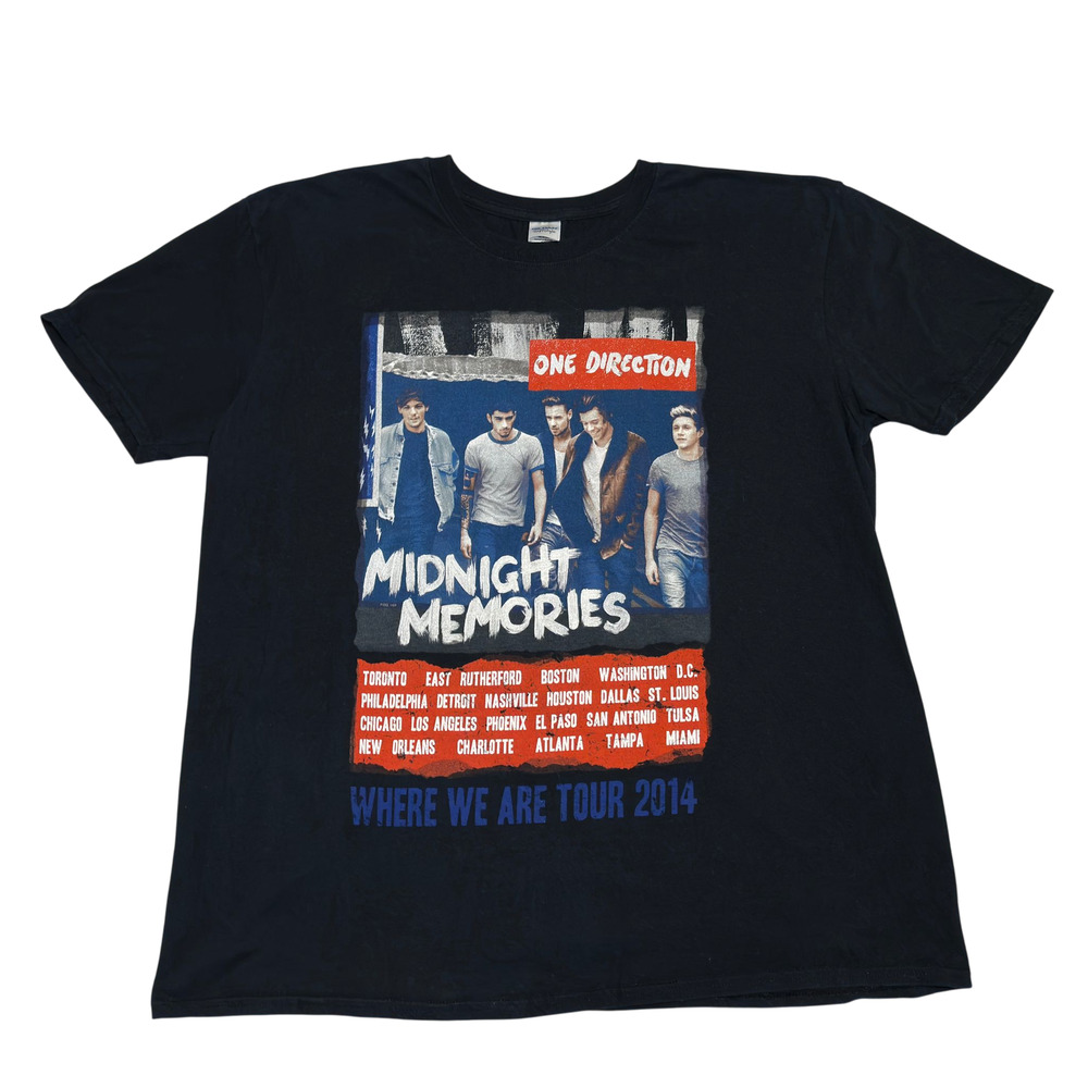 One Direction Midnight Memories Tour 2014 Black Band Tee Tshirt XL Gildan Y2K 1D